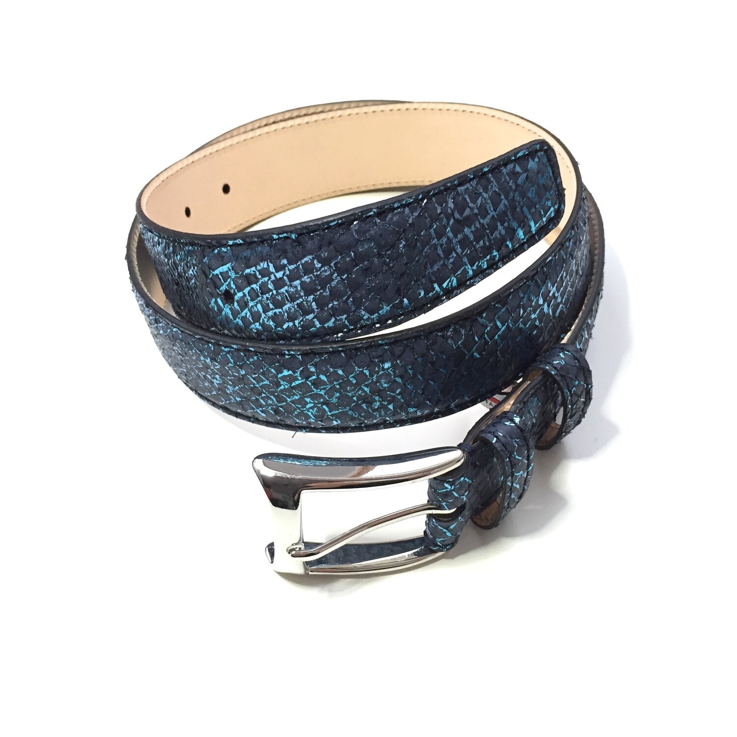 Luxury belt made of fish-leather, Color: blau metallic