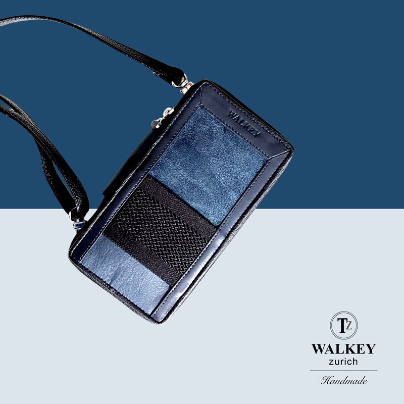 Phone Necklace and Case - navyblue suede