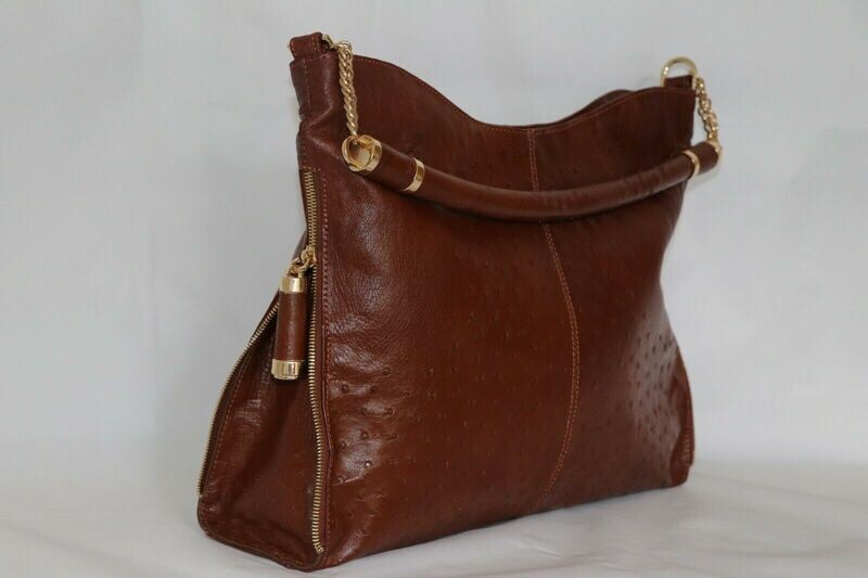Genuine Brown Real ostrich leather Handbag