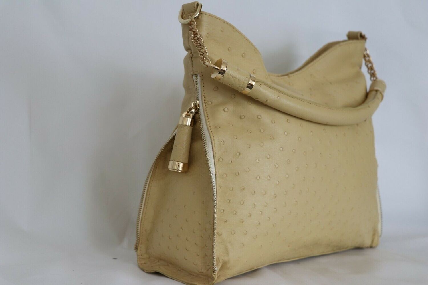 Genuine Beige Real ostrich leather Handbag