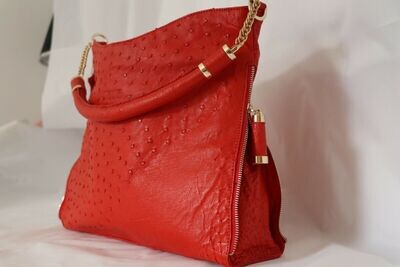 Genuine red Real ostrich leather Handbag