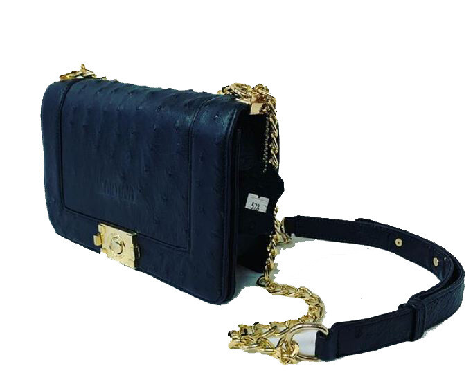 Genuine Black Real ostrich leather Shoulder Bag