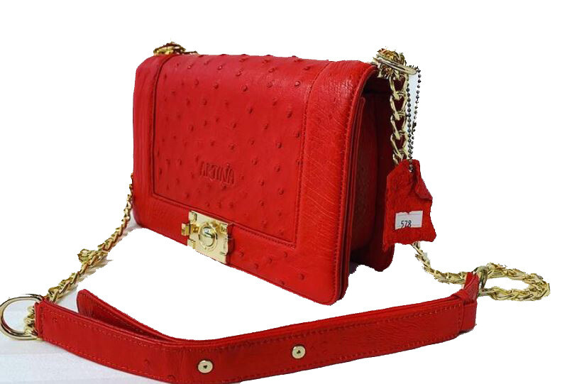 Genuine Red Real ostrich leather Shoulder Bag