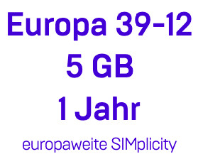Bereitstellung: SIMplicity Top-Up Europa 39-12 5 GB 1 Jahr