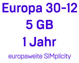 Bereitstellung: SIMplicity Top-Up Europa 30-12 5 GB 1 Jahr