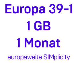 Bereitstellung: SIMplicity Top-Up Europa 39-1 1 GB 1 Monat