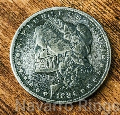 Morgan silver dollar carved Skull
