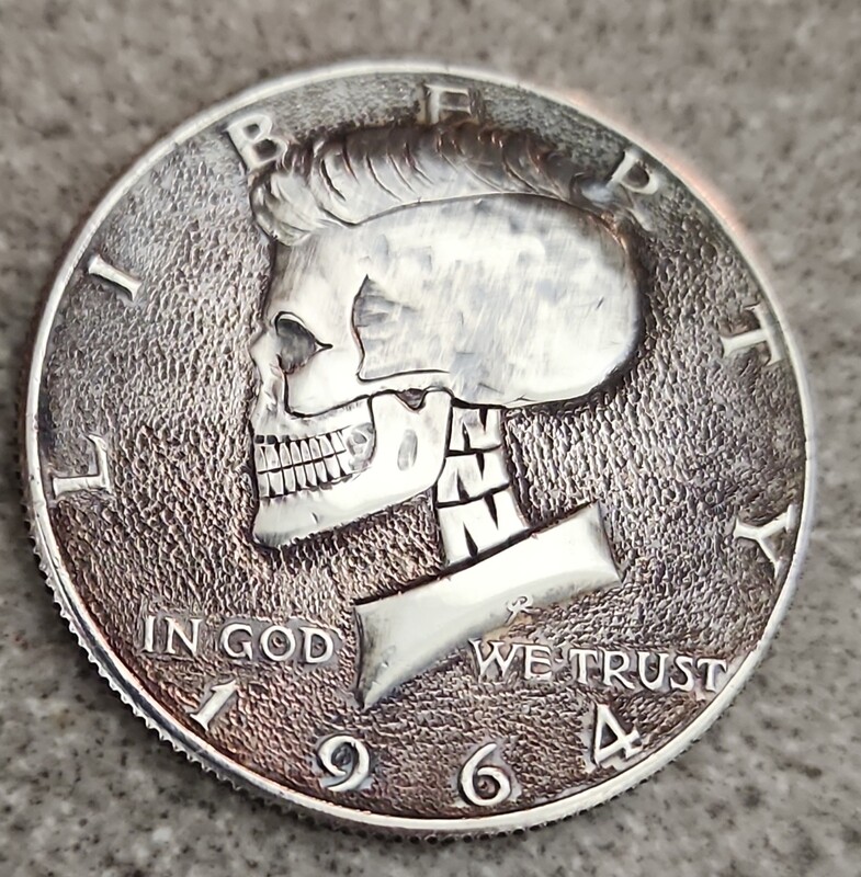 Kenedy half dollar carved coin