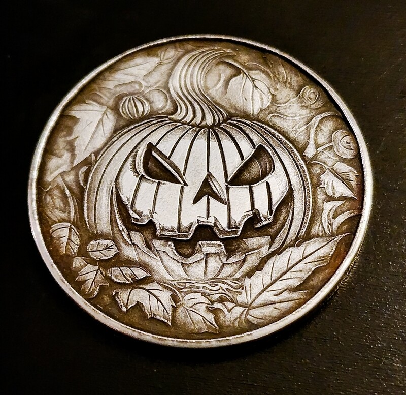 Jack o Lantern Lasered coin.