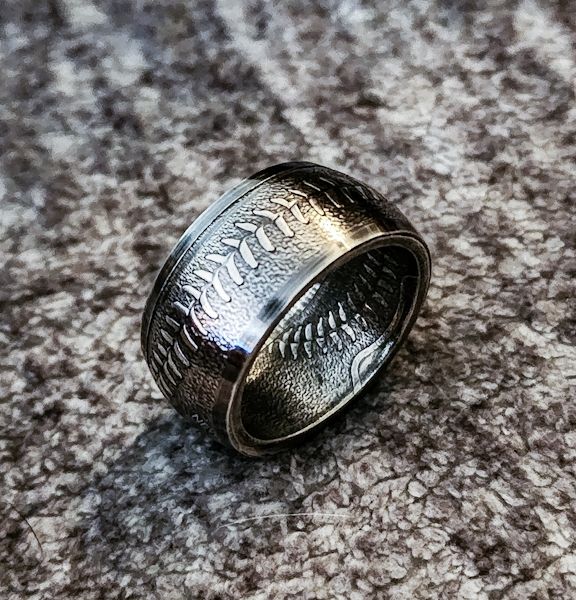 Baseball coin ring 999 fine silver