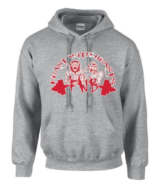 Grey Hoodie Red Logo Front Map On The Back