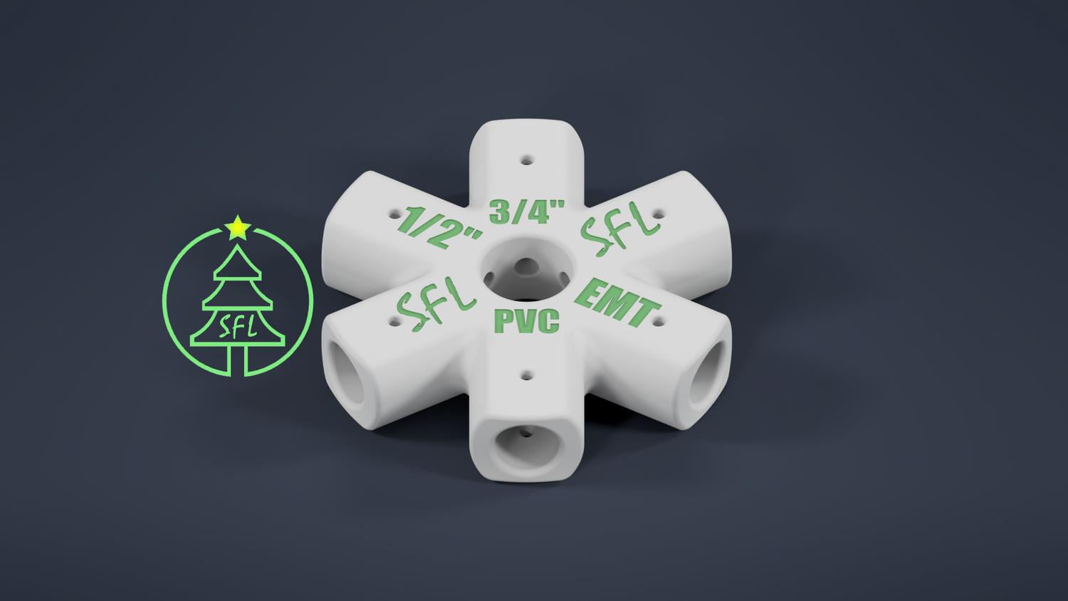 STL File - Mini Seed Pixel Tree Base 3/4&quot; PVC to 1/2&quot; EMT