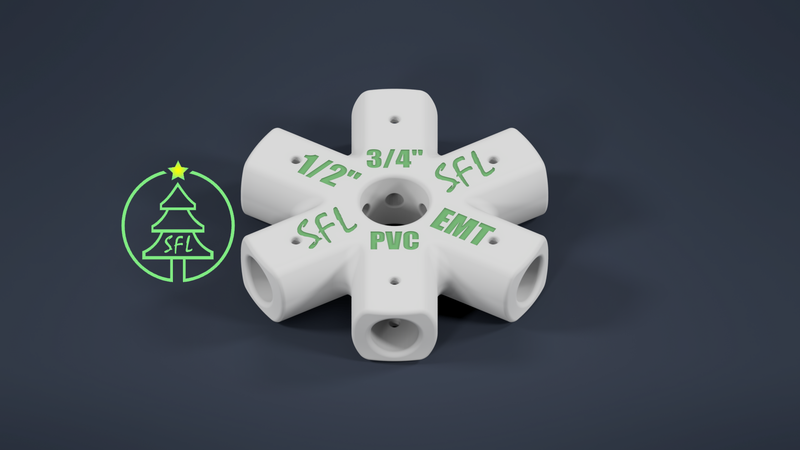 STL File - Mini Seed Pixel Tree Base 3/4&quot; PVC to 1/2&quot; EMT