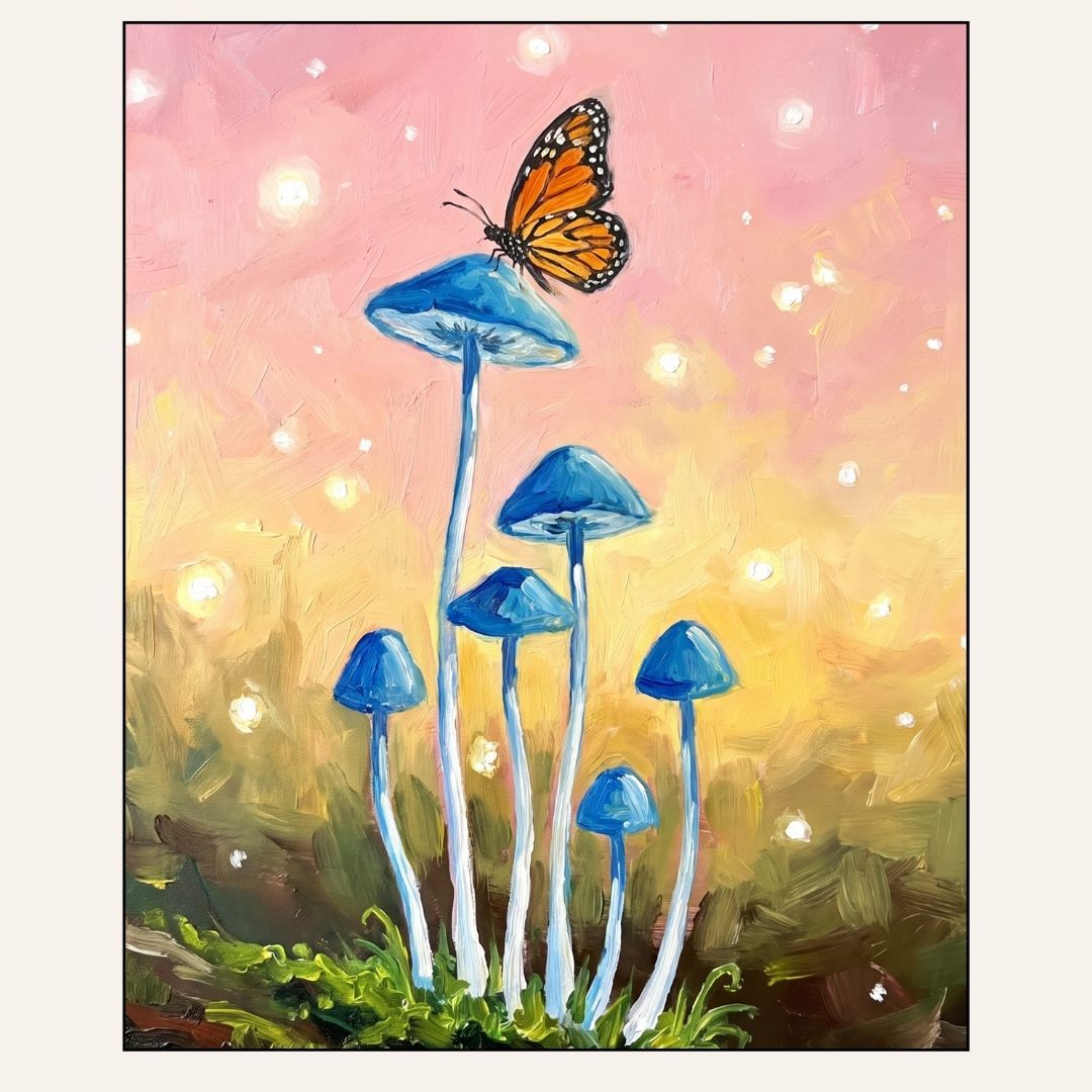 Paint &amp; Sip “Butterfly on Blue Mushrooms”  Fri Sept 18 6:30-8:30pm