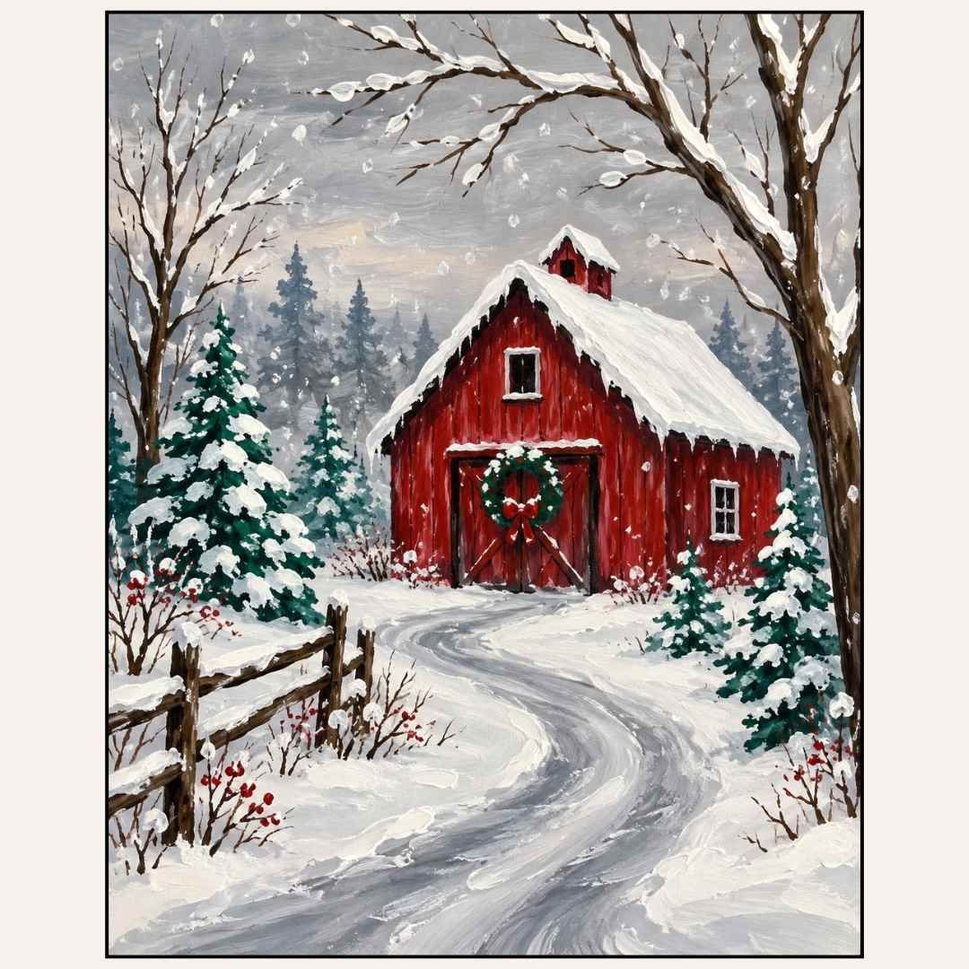 Paint &amp; Sip “Snowy Red Barn” Thurs Dec 17 2:00-4:00pm