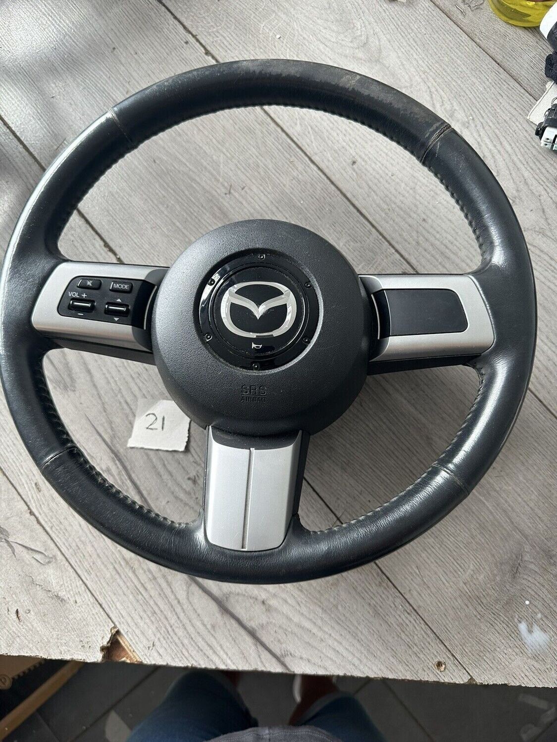 Mazda MX5 Mk3 (NC) 05-15 - THREE 3 SPOKE LEATHER STEERING WHEEL w/RADIO CONTROLS