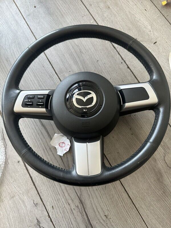 Mazda MX5 Mk3 (NC) 05-15 - THREE 3 SPOKE LEATHER STEERING WHEEL w/RADIO CONTROLS