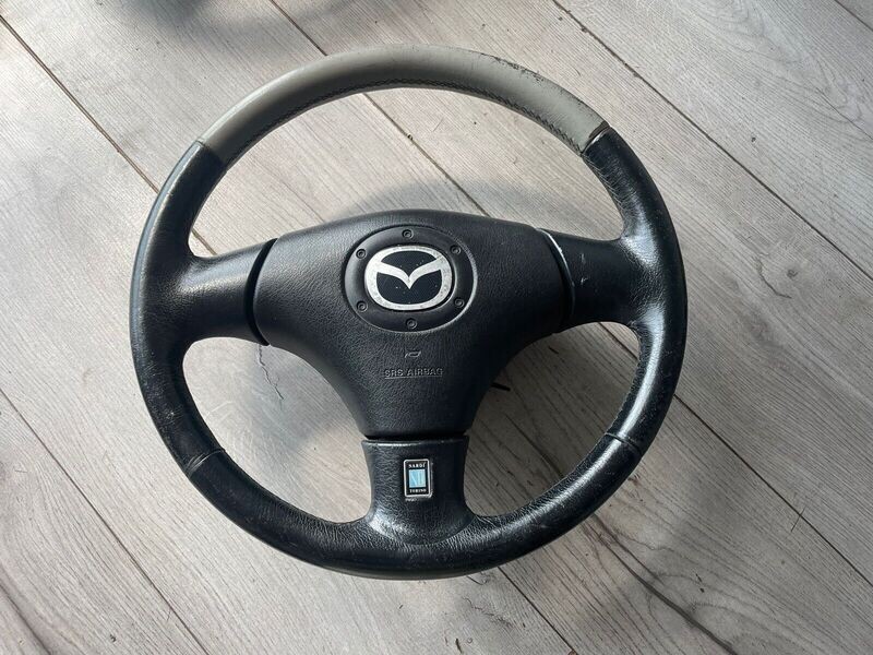MAZDA MX5 MK2 MK2.5 (1998 - 2005) BLACK LEATHER NARDI 3 SPOKE STEERING WHEEL
