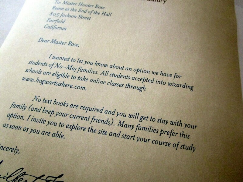 Add on to Wizarding School Acceptance Letter (online classes)