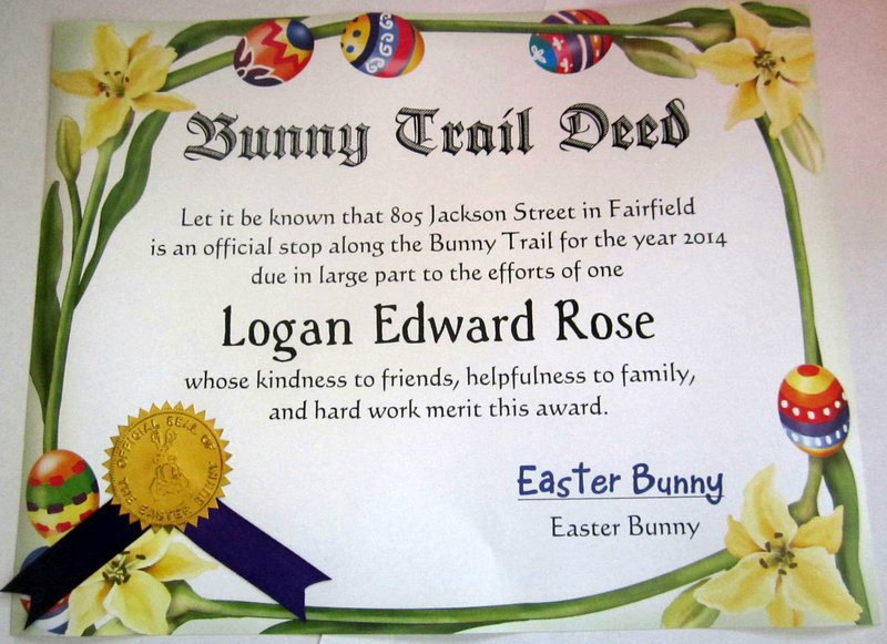 Easter Bunny Trail Deed Certificate
