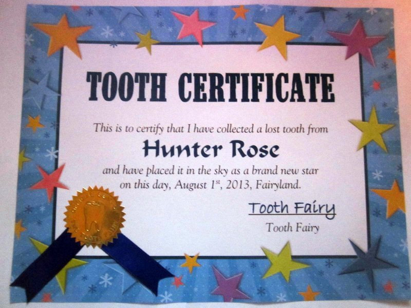Tooth Fairy Personalized Certificate