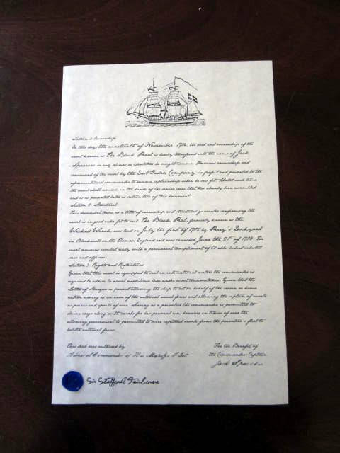 Pirate Ships Ownership Papers