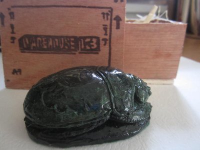 Green Scarab in Wooden Crate