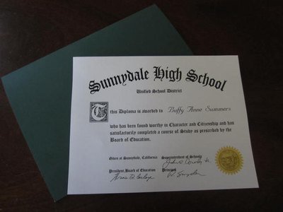 Buffy Sunnydale High School Diploma