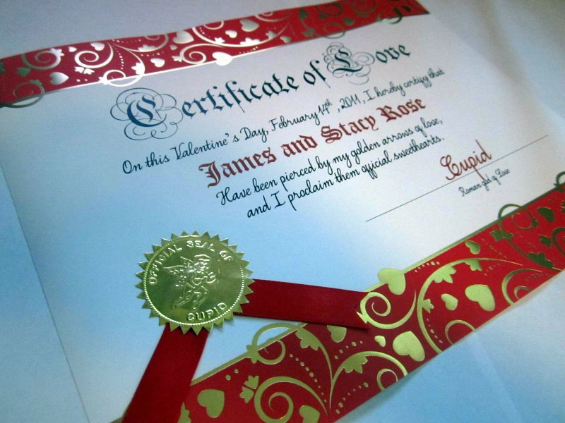 Cupid Valentine Love Certificate