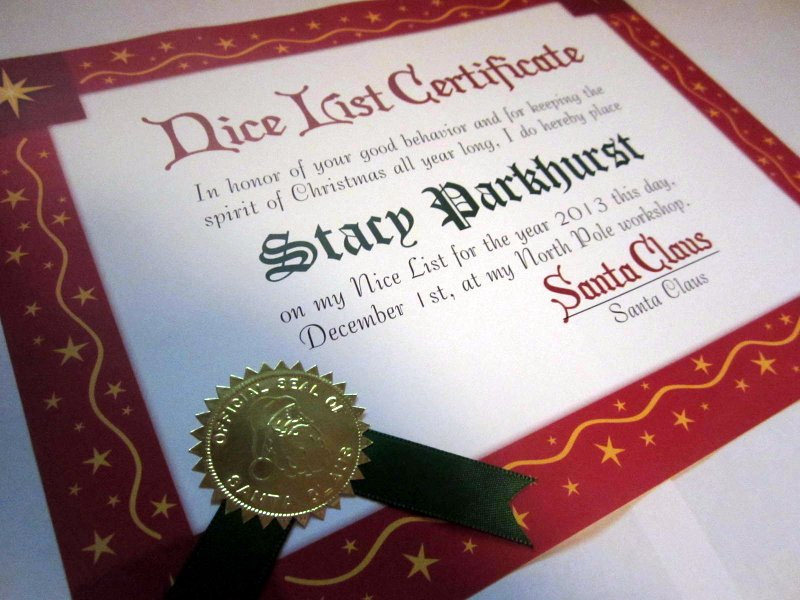 *Santa Claus Nice List Certificate