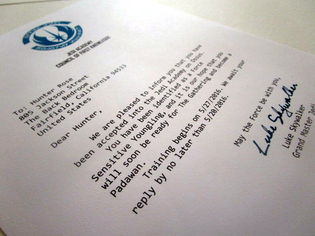 Space Knight Academy Acceptance Letter
