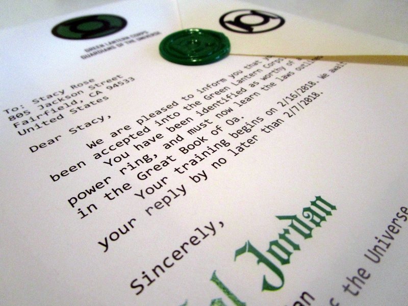 Green Superhero Corps Acceptance Letter