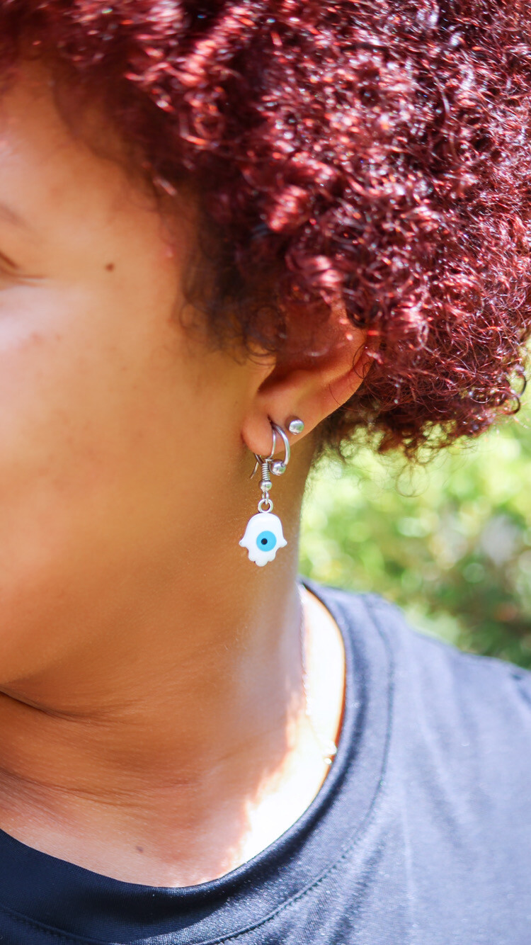 Hamsa Hand Earrings - White