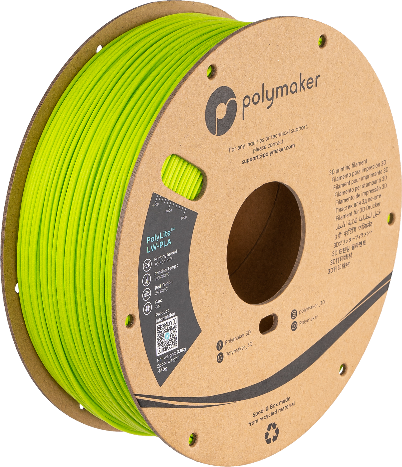 Polylite LW-PLA  Bright Green - 0,8kg - 1,75mm