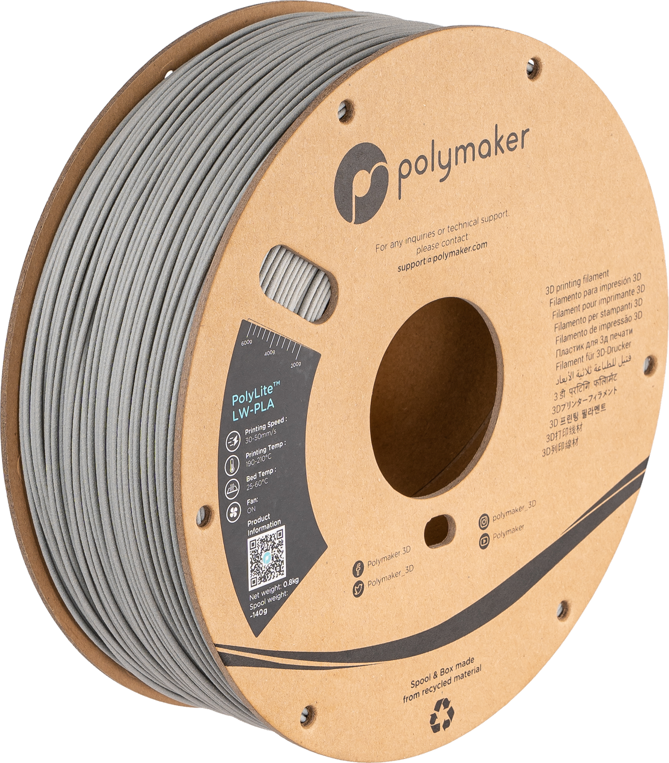 Polylite LW-PLA  Grey  - 0,8kg - 1,75mm