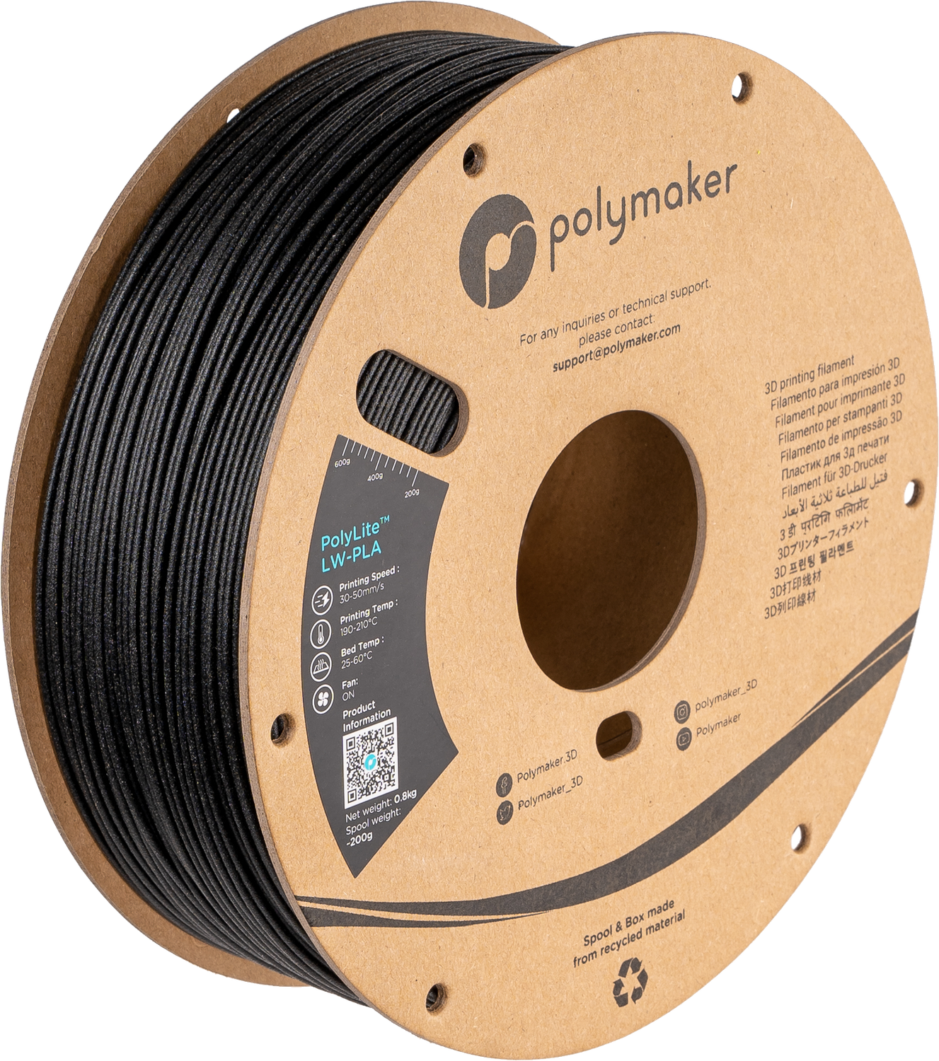 Polylite LW-PLA  Black  - 0,8kg - 1,75mm
