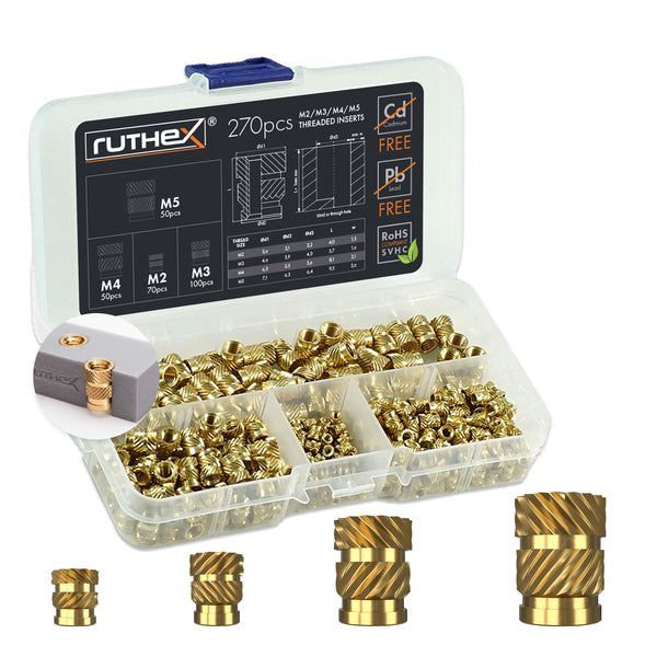 Ruthex M2 / M3 / M4 / M5 Threaded Insert Assortment Box - 270pcs Ruthex M2 / M3 / M4 / M5 Threaded Insert Assortment Box - 270pcs