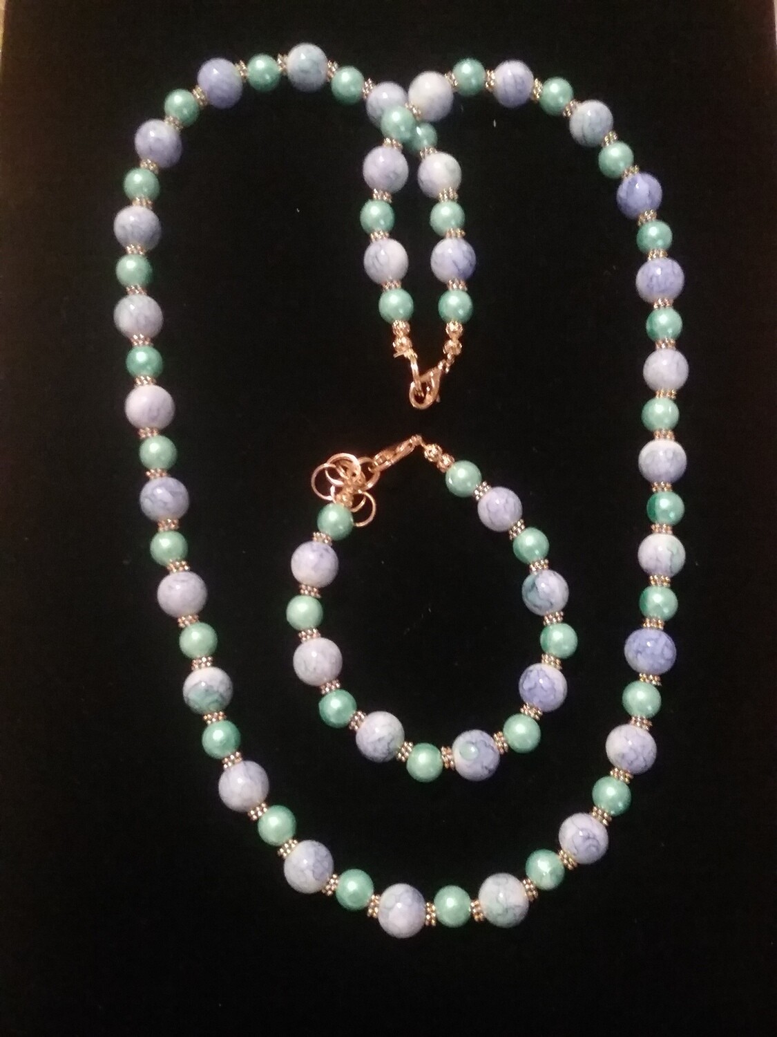 AQUA BLUE AND PURPLE BEADED JEWELRY SET