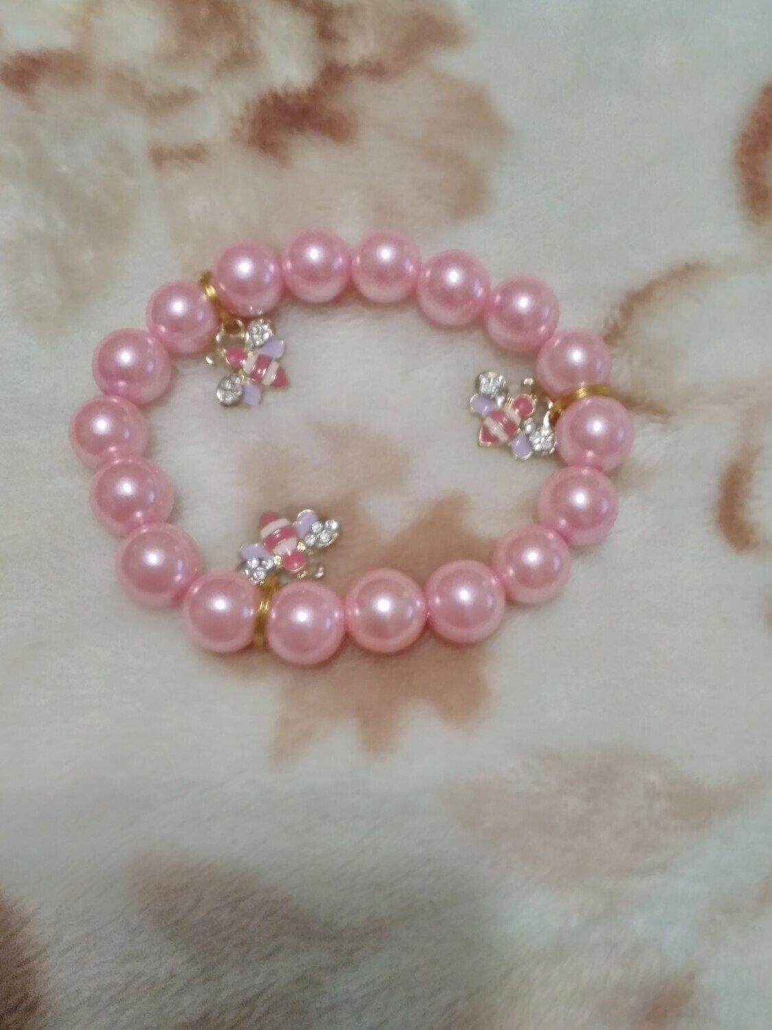 PINK BEADED BEE CHARM BRACELET