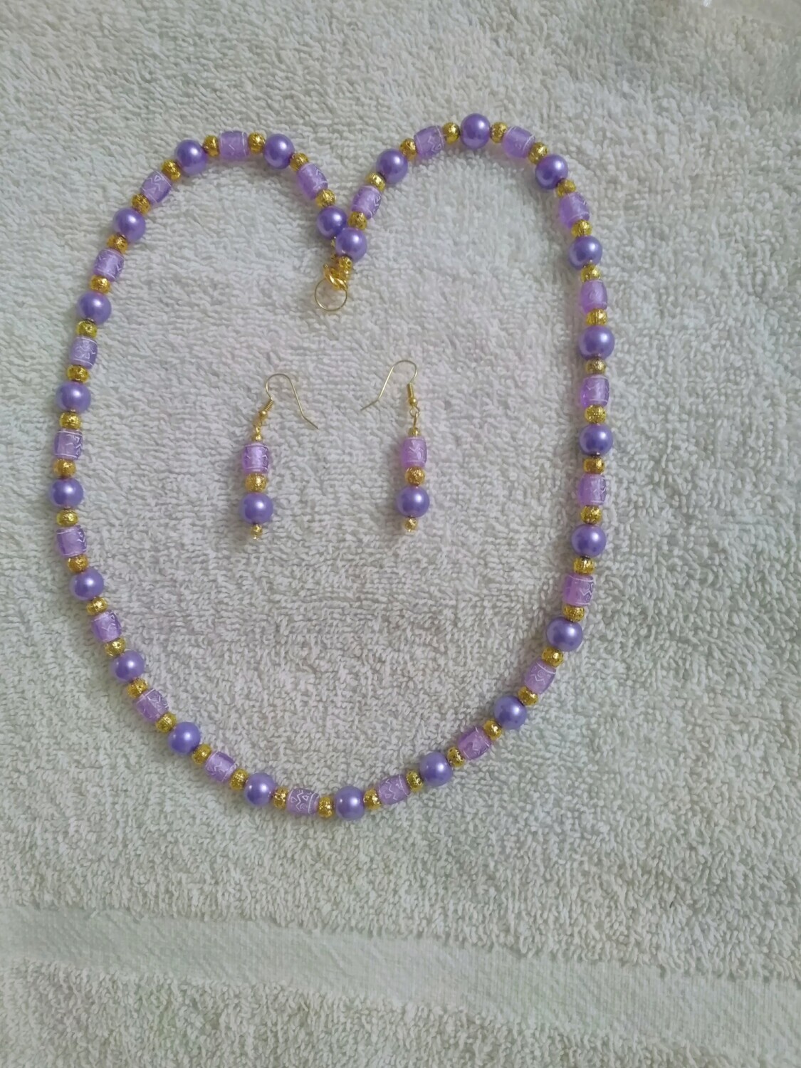 Purple &amp; White Beaded Jewelry Set