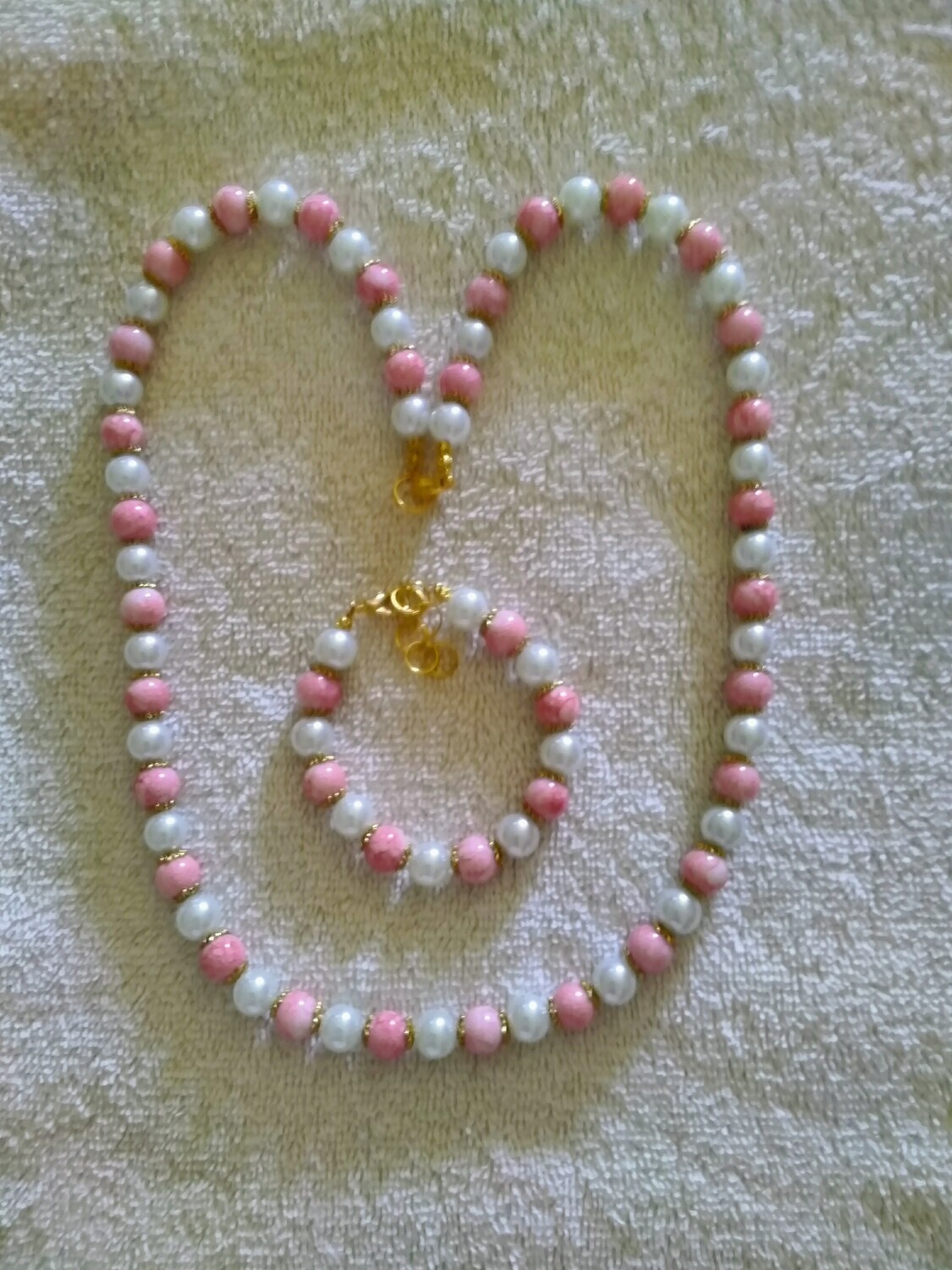 PEACH &amp; WHITE BEADED SET