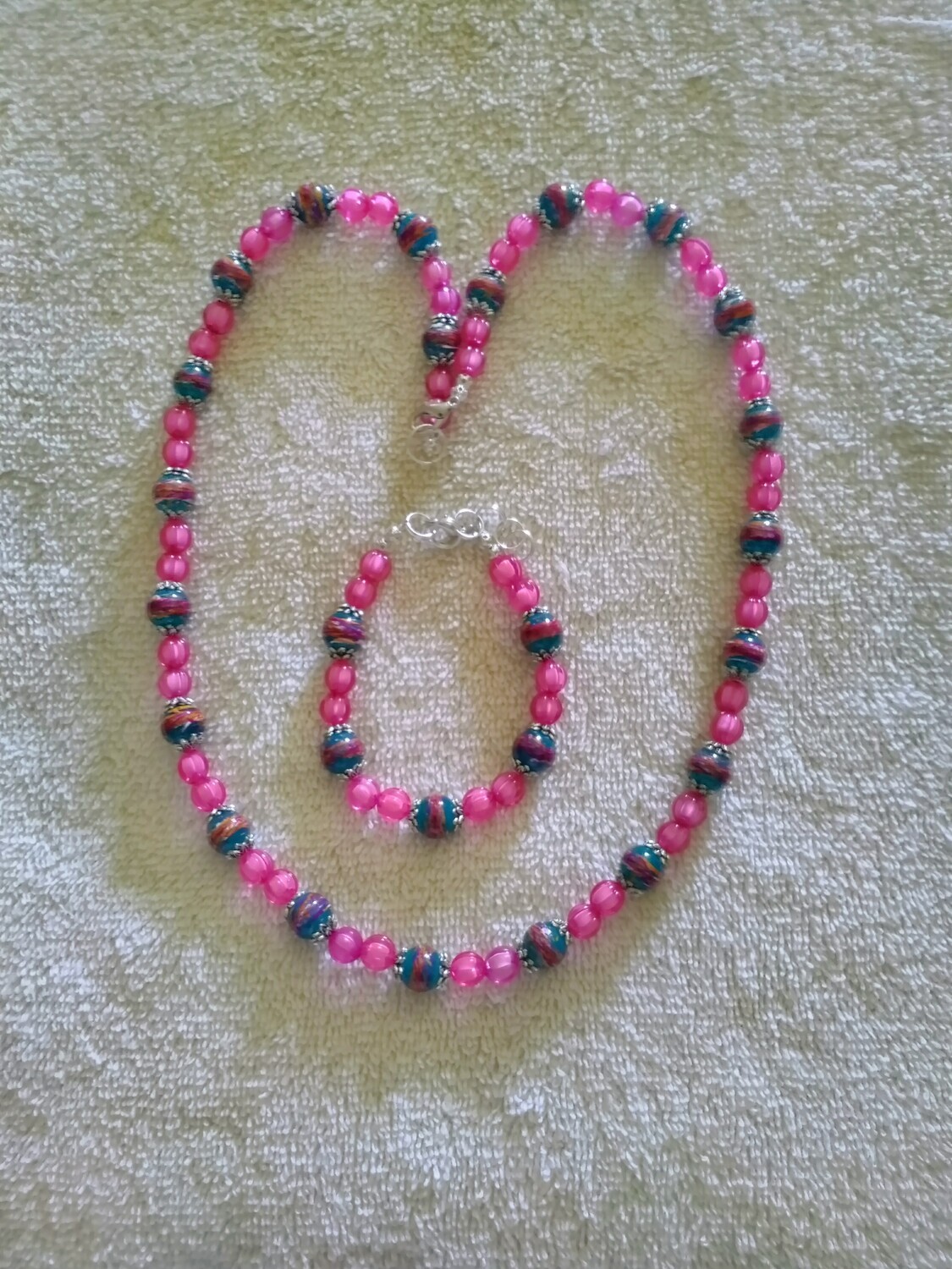 PINK &amp; GREEN BEADED JEWELRY SET