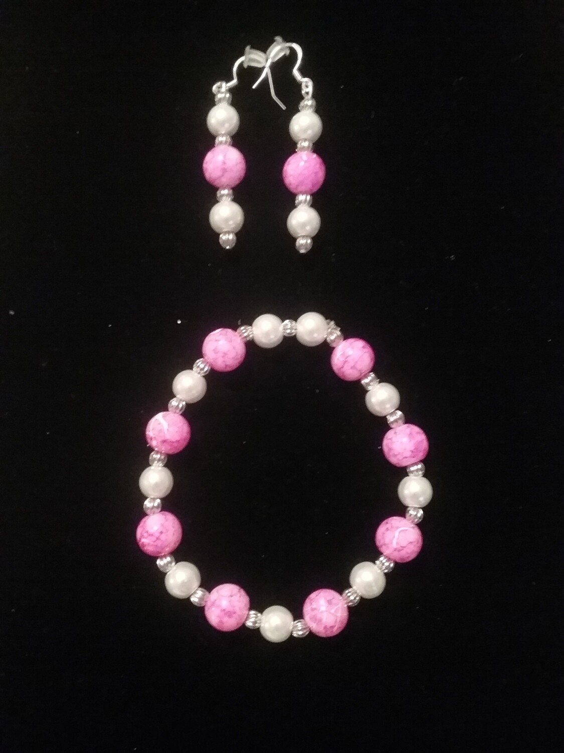 PINK &amp; WHITE BEADED JEWELRY SET