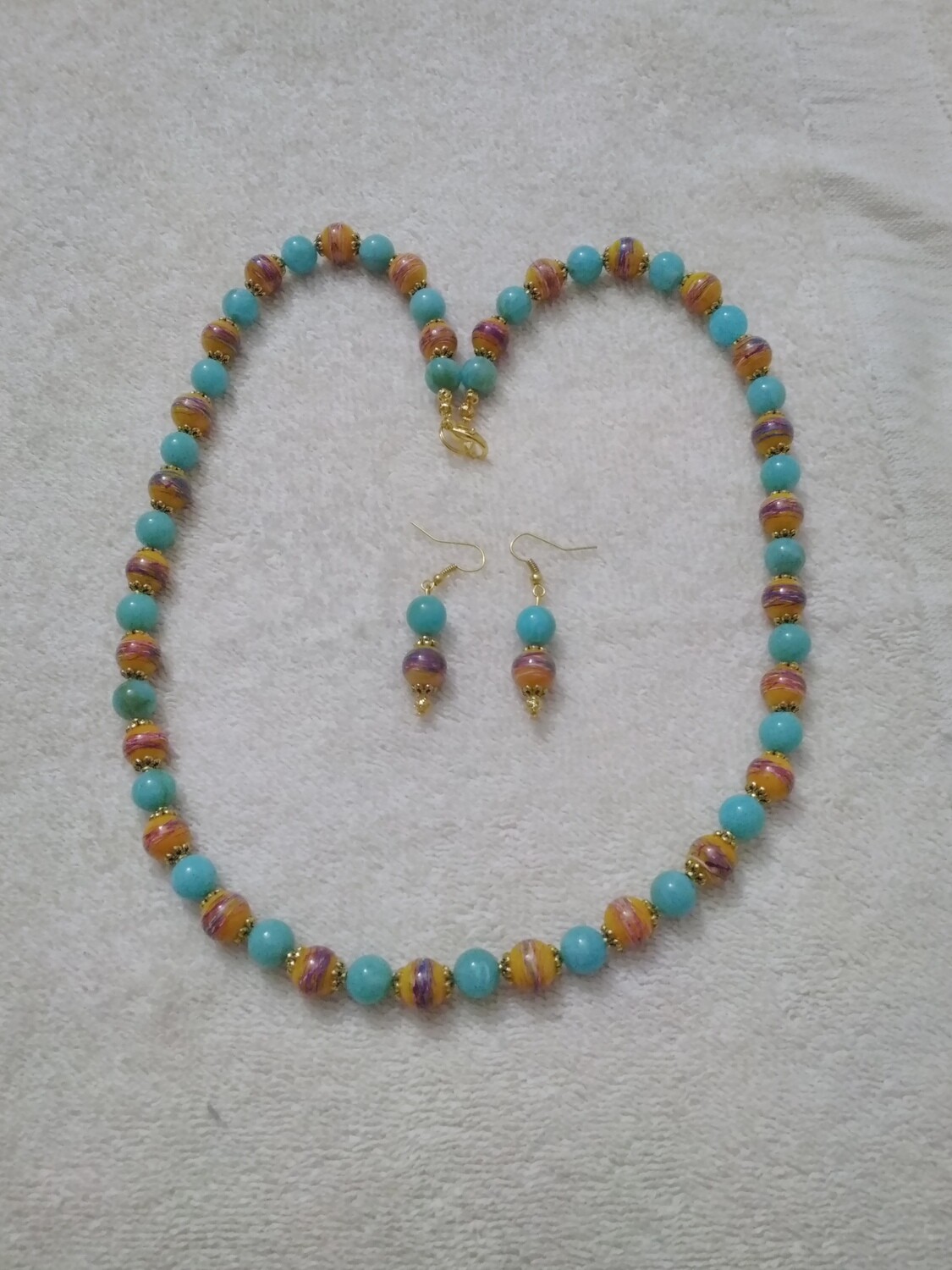 AQUA &amp; BROWN BEADED JEWELRY SET