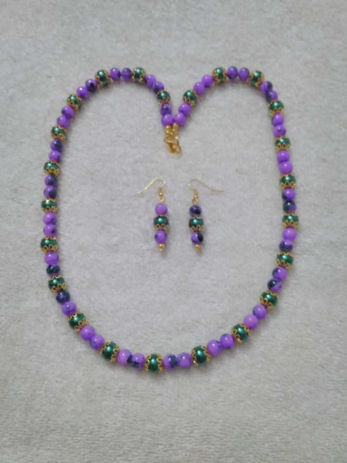 PURPLE &amp; GREEN BEADED JEWELRY SET