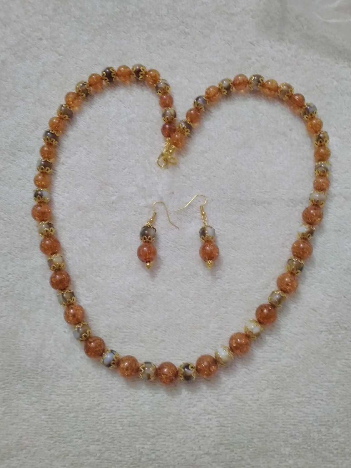 BROWN &amp; WHITE BEADED JEWELRY SET