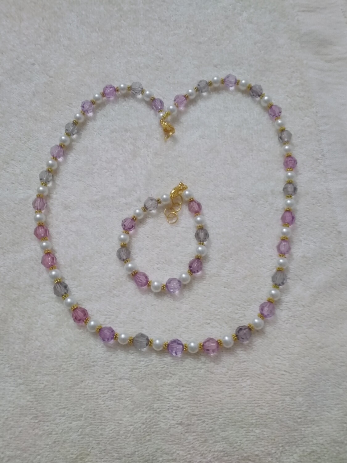 Purple &amp; White Beaded Jewelry Set