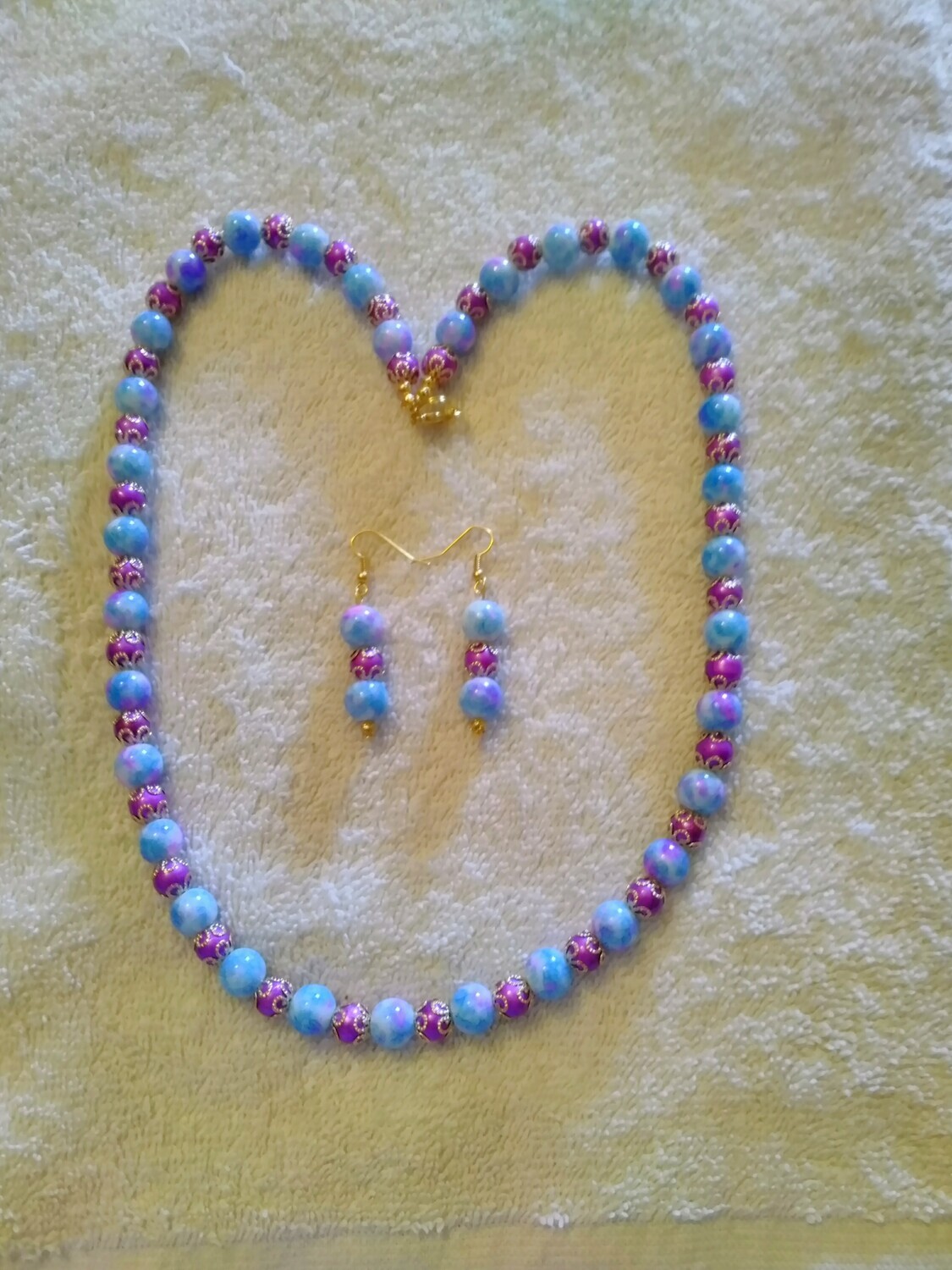 Fuchsia &amp; Blue Beaded Jewelry Set