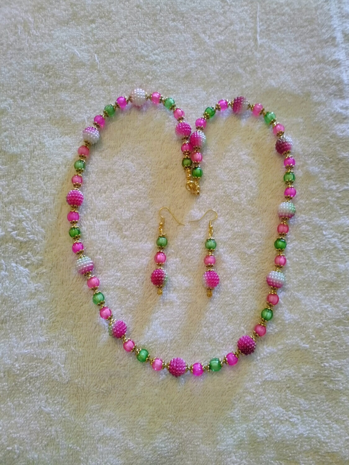 Pink &amp; Green Beaded Jewelry Set