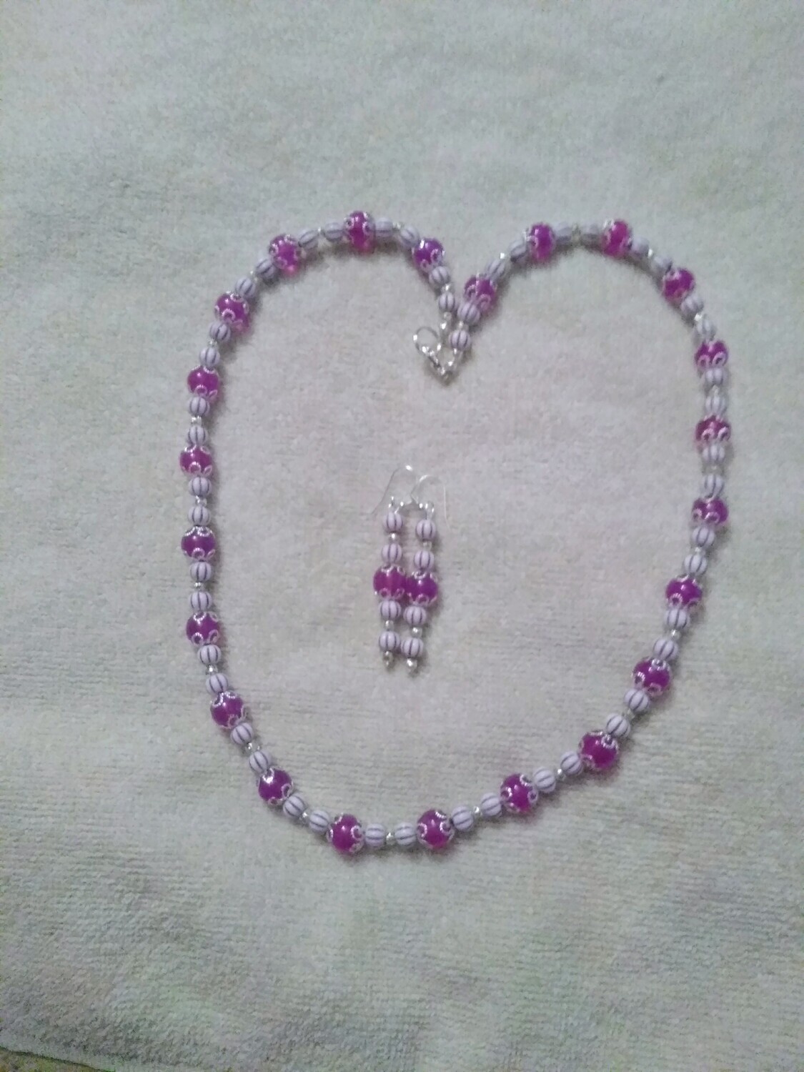 Purple &amp; White Beaded Jewelry Set